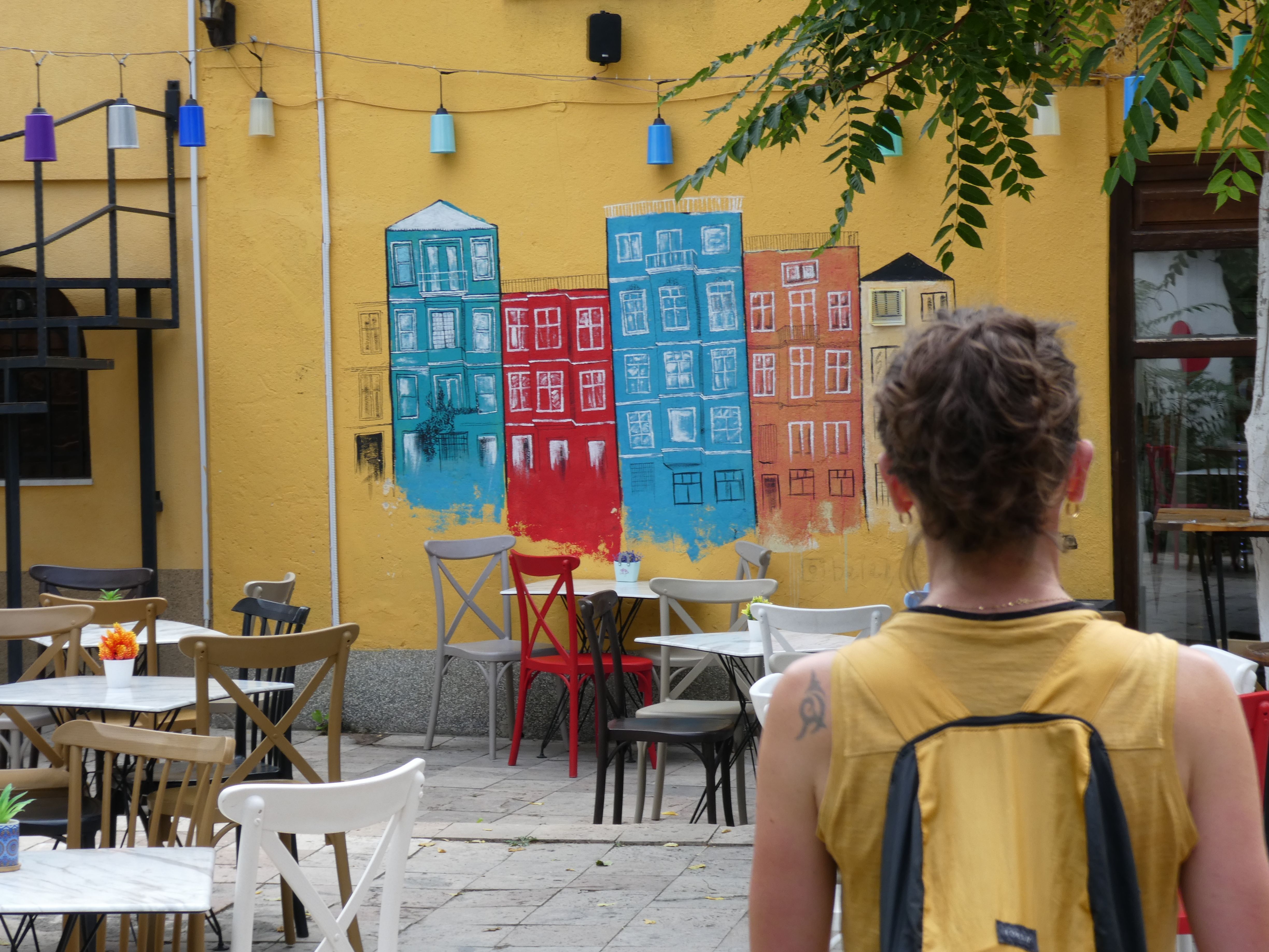 The city of Skopje by bike. Bikepacking through Balkans.