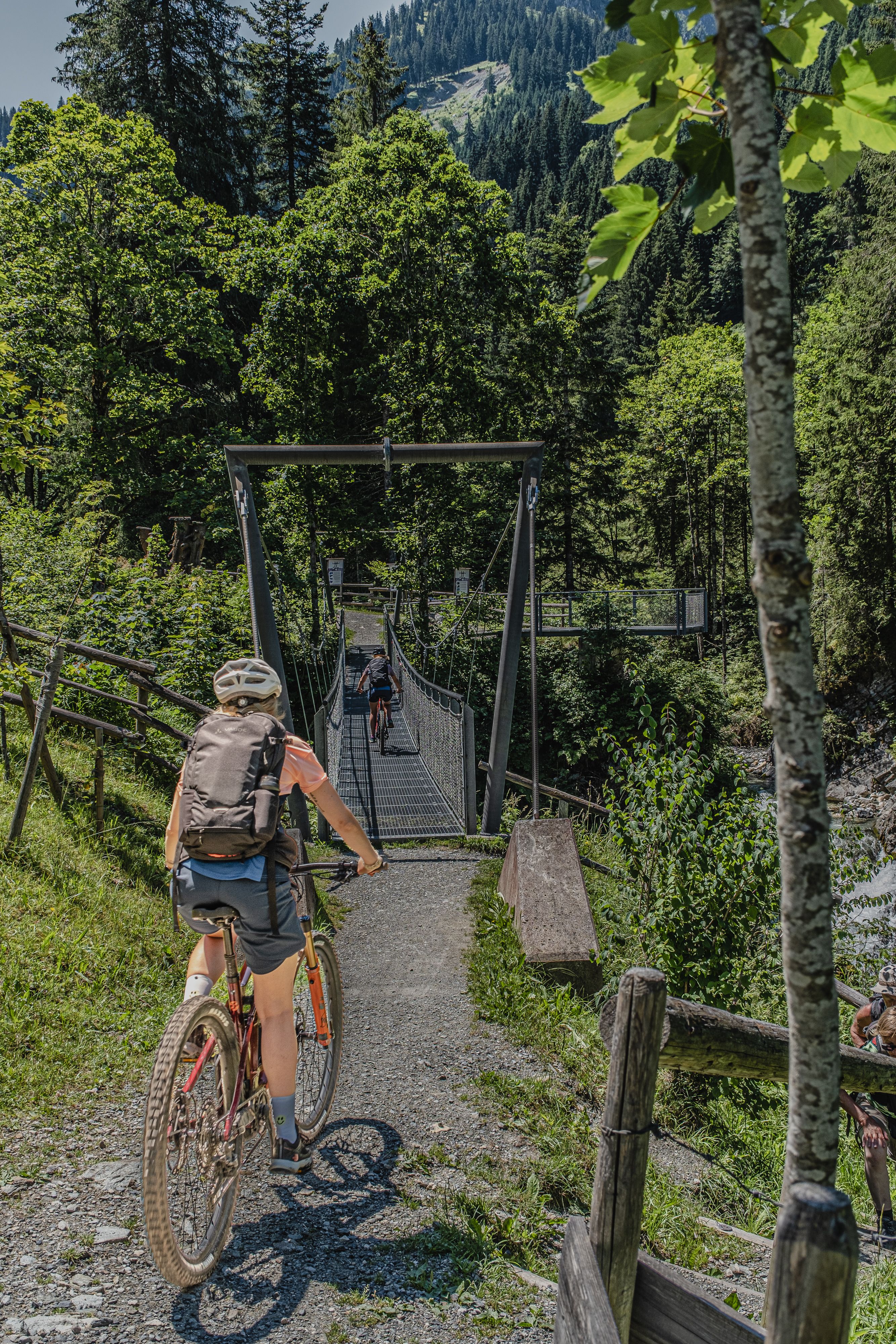 The suspension bridge above a waterfall in Spertental in the Kitzbühel Alps is an absolute Highlight for cyclists. Just watch out for hikers.