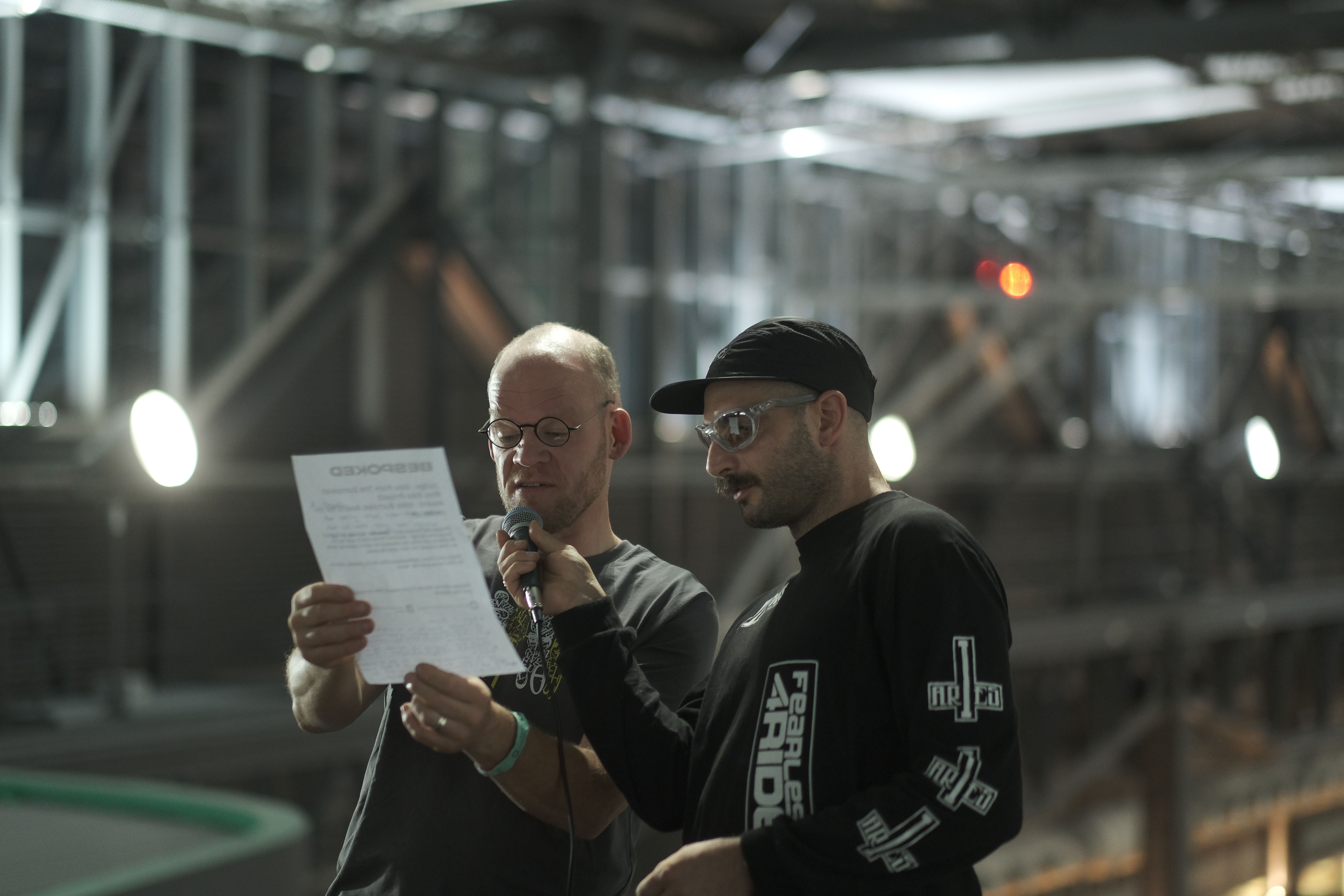 Organizer Petor Georgalou and Gunnar Fehlau at the Bespoked Bicycle Awards Show.