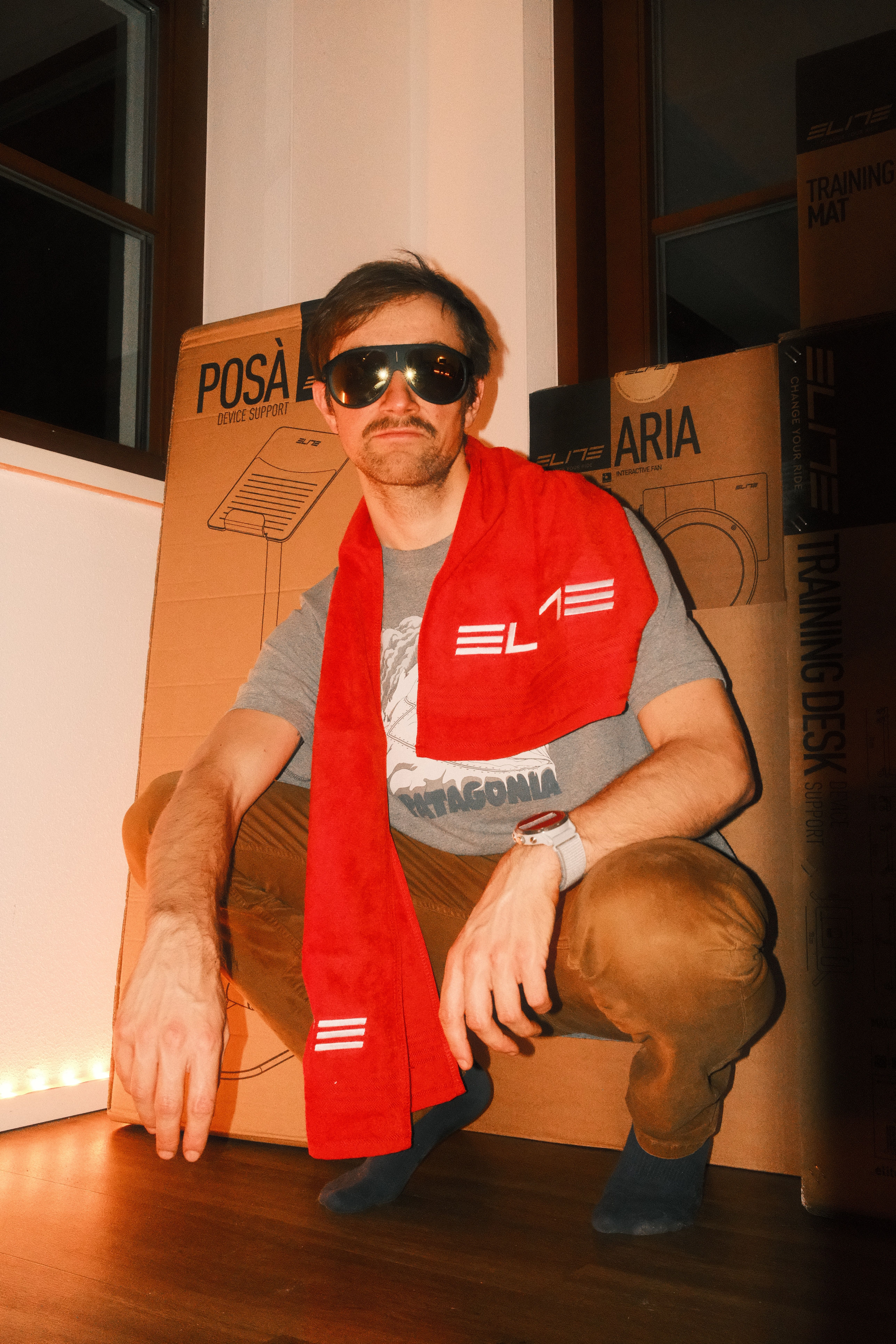 Max poses with all the ELITE indoor products. 