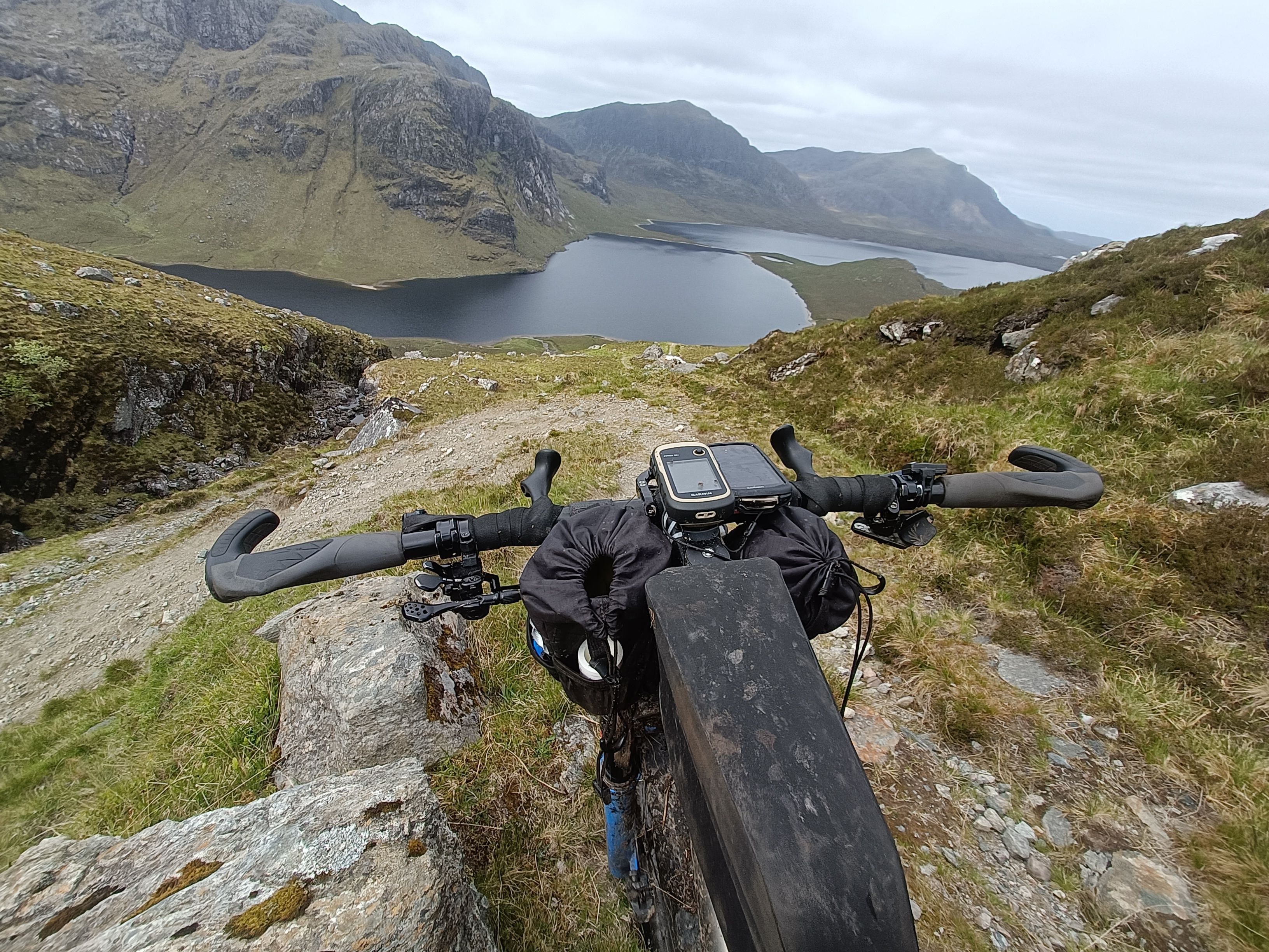 Cockpit view during the HT550 bikepacking race.