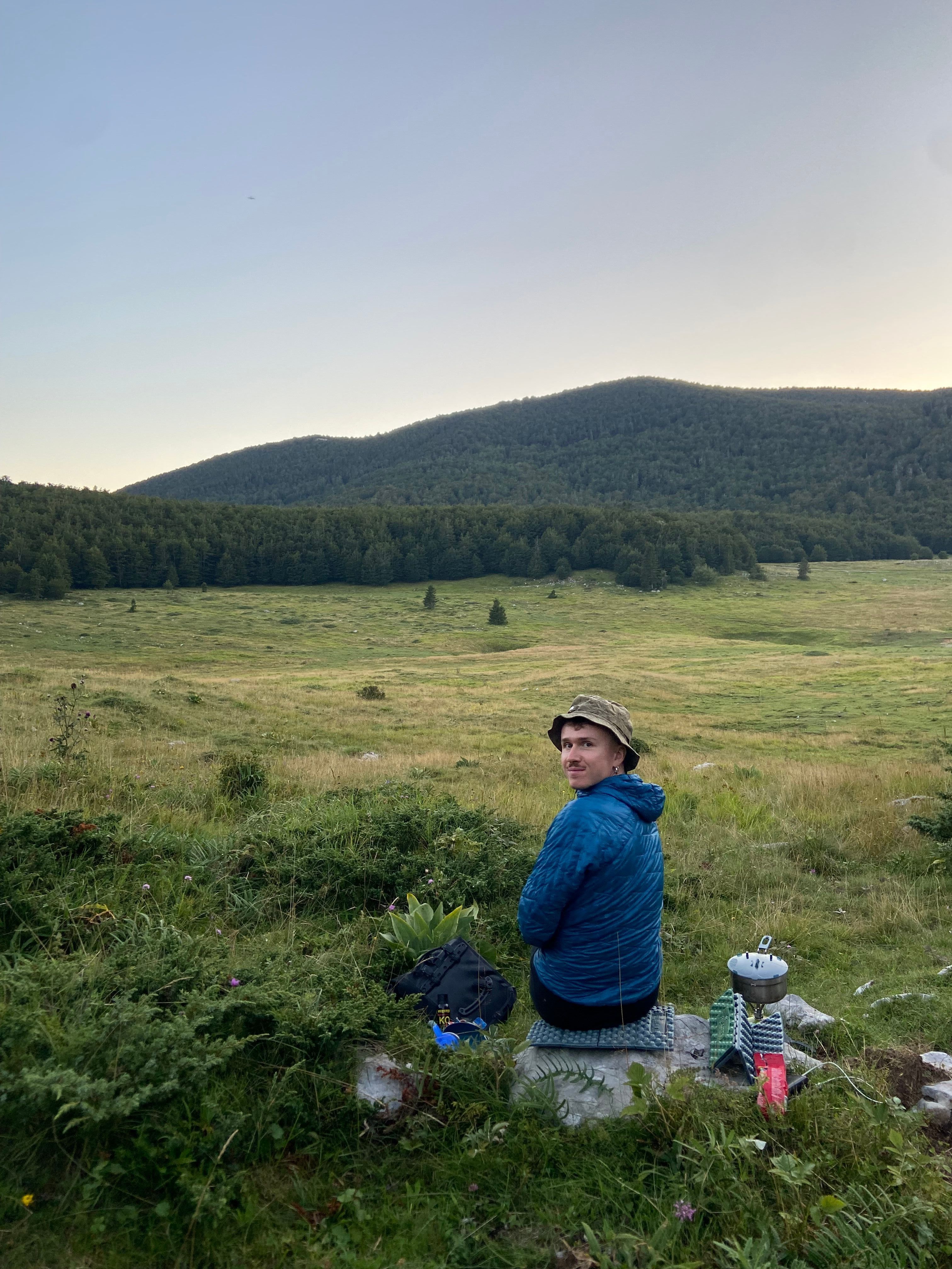 Samu enjoying the views bikepacking on the way to Risnjak National Parlk