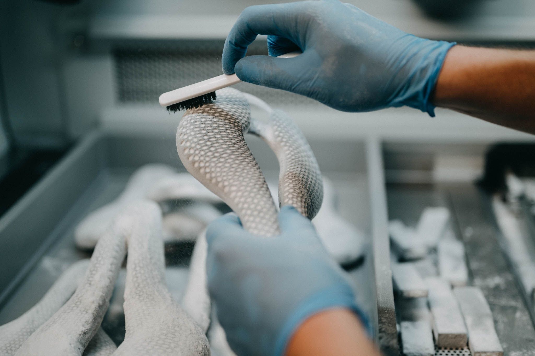Posedla 3D printed Saddle being cleaned post print process
