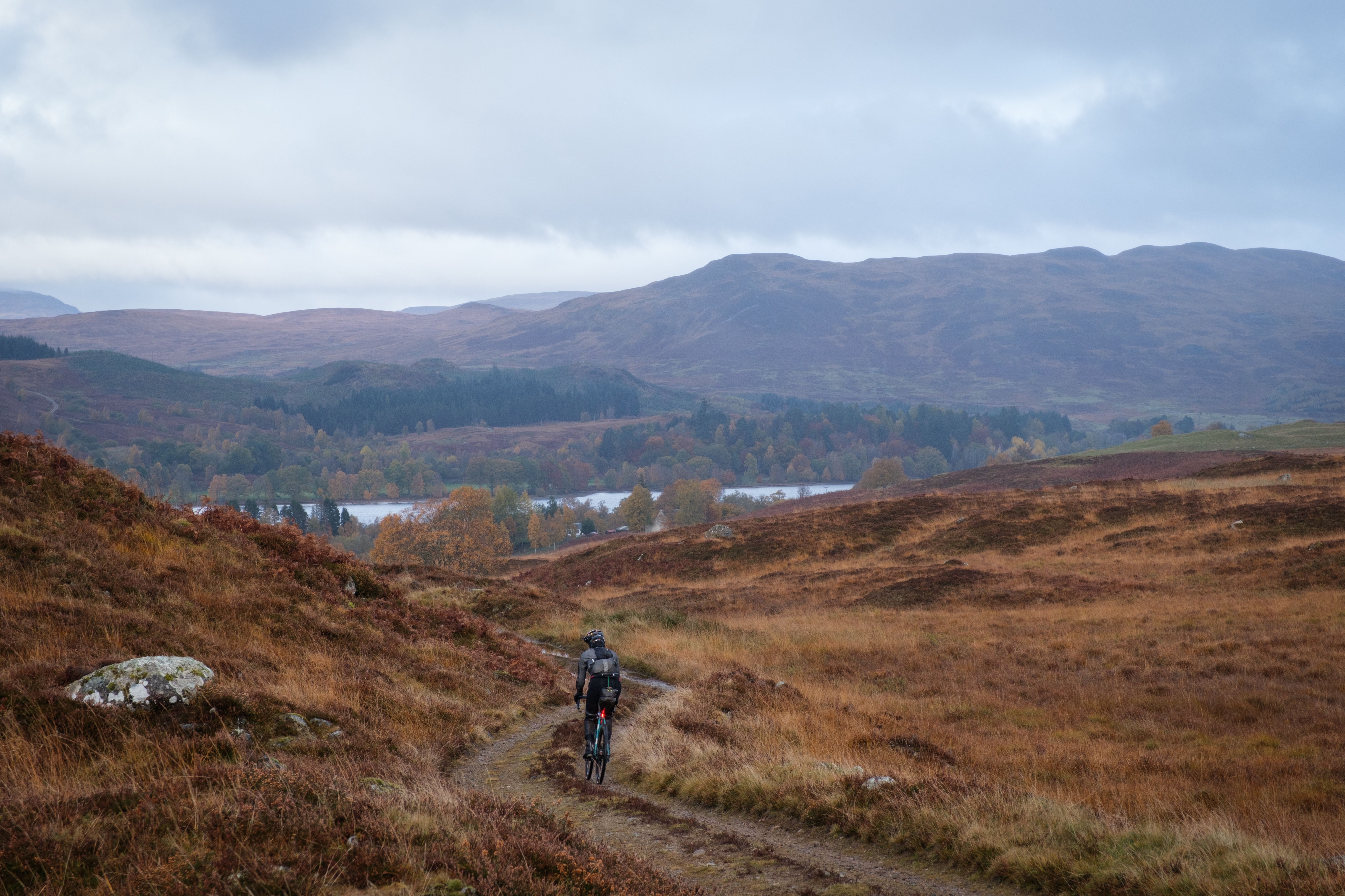 Pawel "Piko" Pulawski riding through the Scottish Cairngorms during Further Scotland.