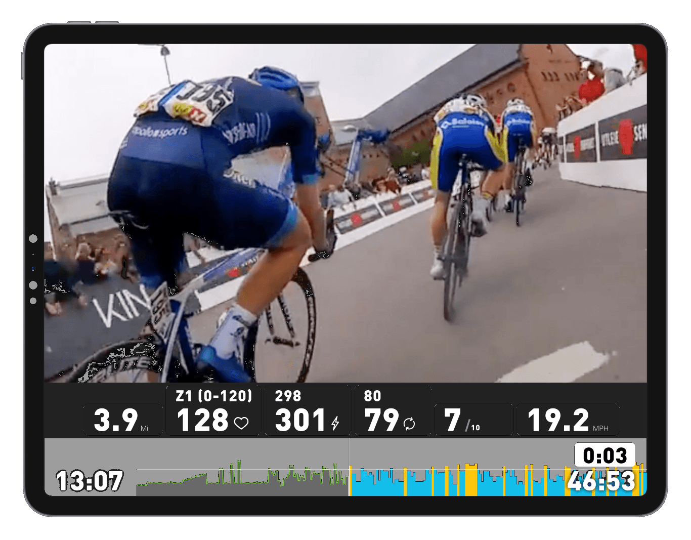 Wahoo SYSTM offers video footage from pro cycling races to motivate you to push harder through your intervalls! ...or even try and ride the pace of the pros with real power data from the pro rides in the SYSTM library!