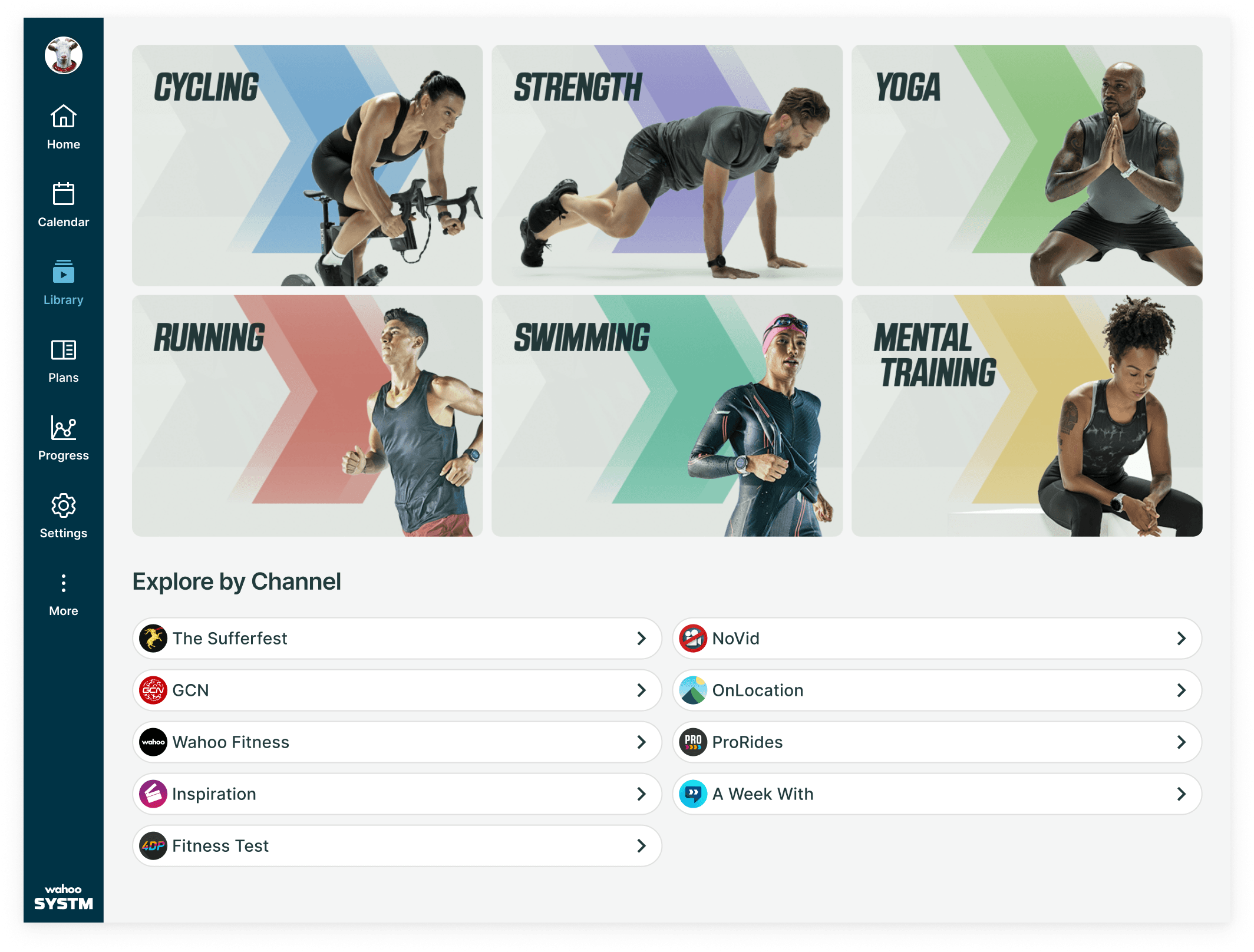 Wahoo SYSTM out of Wahoo X offers you ready to go training sessions for 6 different sports! Cycling, Strength, Yoga, Running, Swimming and Mental Training.