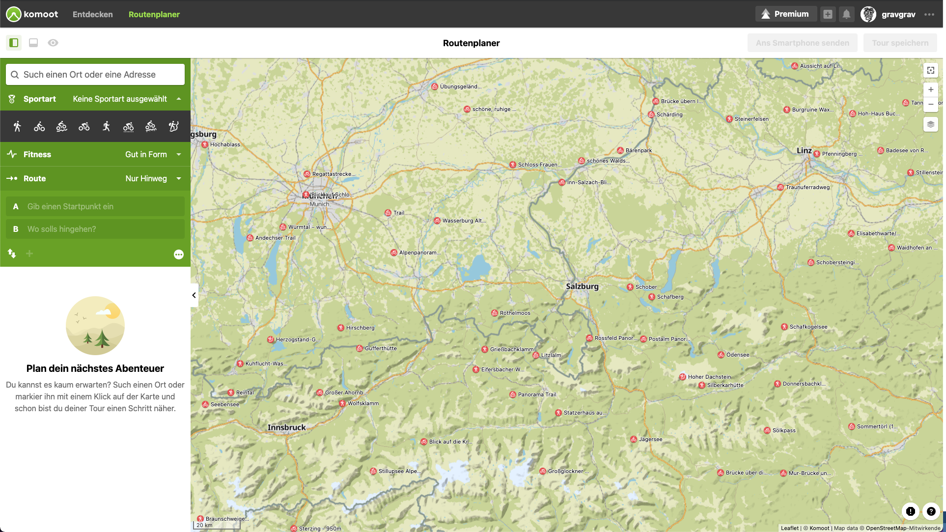 Planning a komoot cycling route