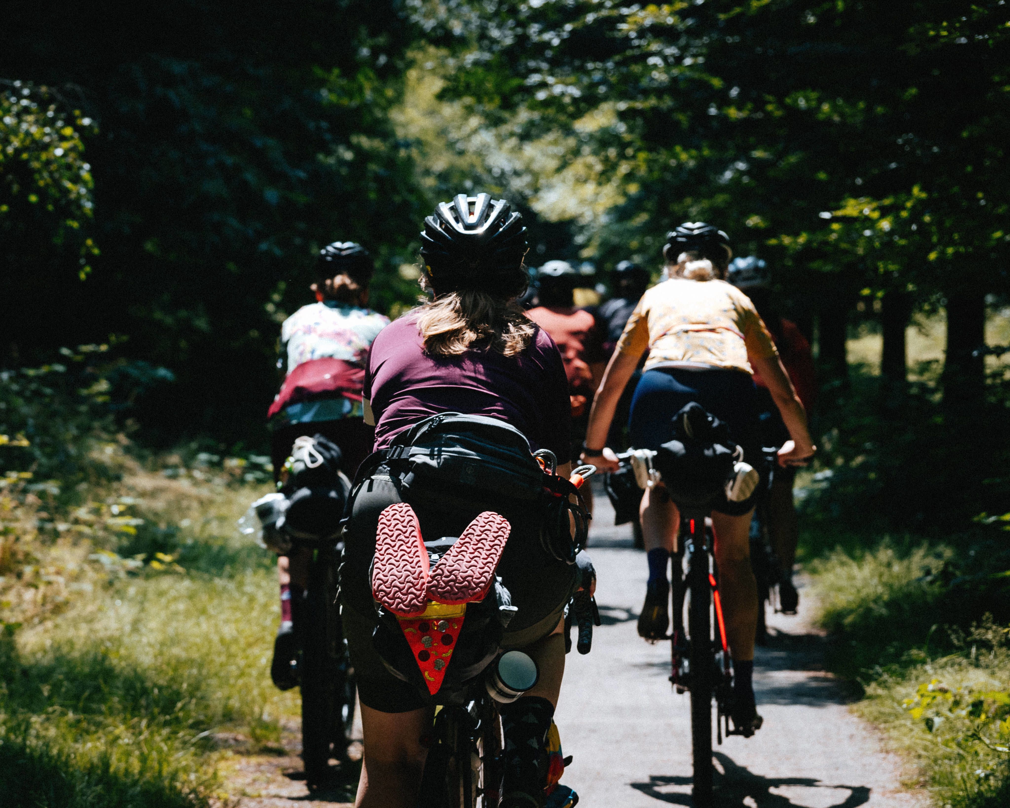 Safety Pizza and sneakers strapped to bikepacking bags, setups during the Women's rally were as diverse as the women participating.