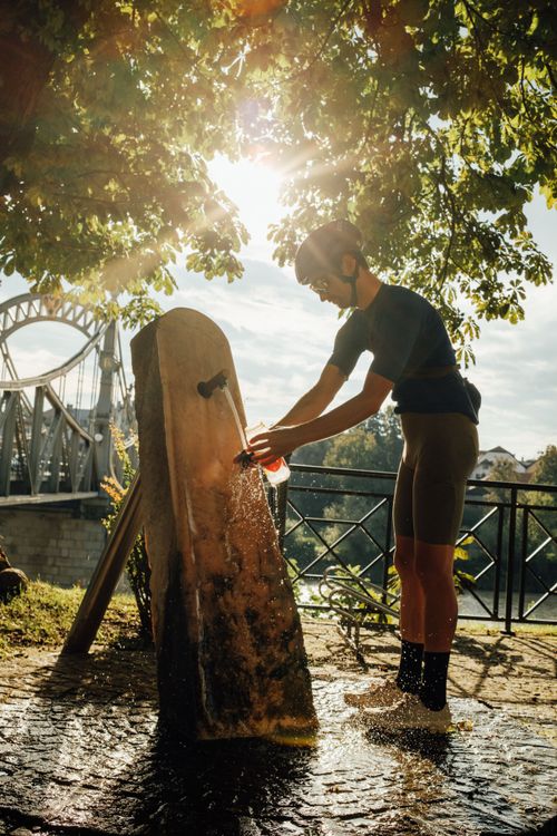 Fountain near the bridge between Oberndorf and Laufen on the WOSSA Bikepacking gravel route.