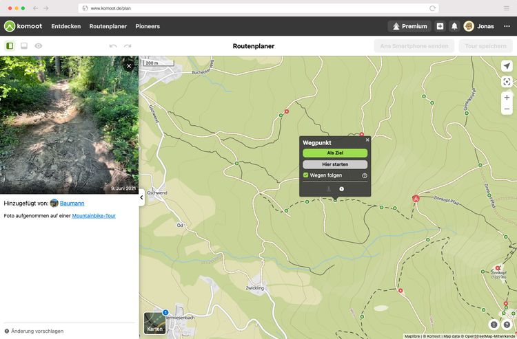 Simply add a komoot Trail View point to your route with just one click!