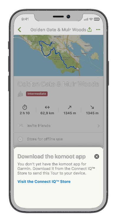 Users have to download the komoot app on the Garmin IQ store to sync routes.