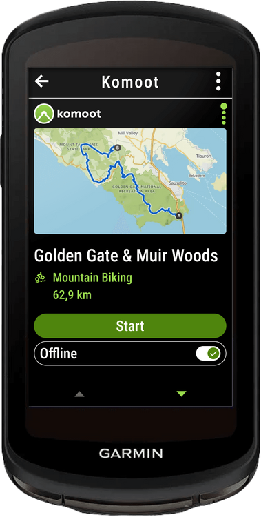 After you send a tour to your garmin device, the route outline will be displayed on your garmin device.