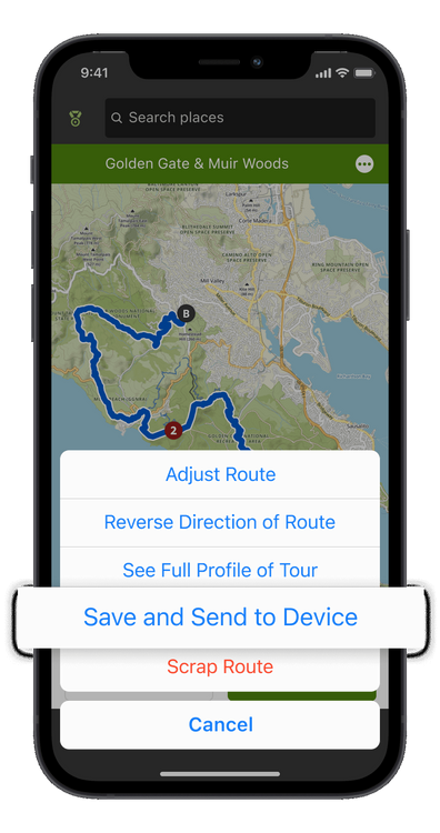The new "Send to Device" function in the komoot App makes it easy to go out and alter your route on the trail.