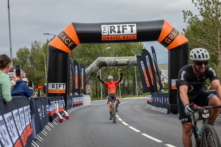 Christoph at the Finish Line of The RIFT 2023 gravel race in Iceland