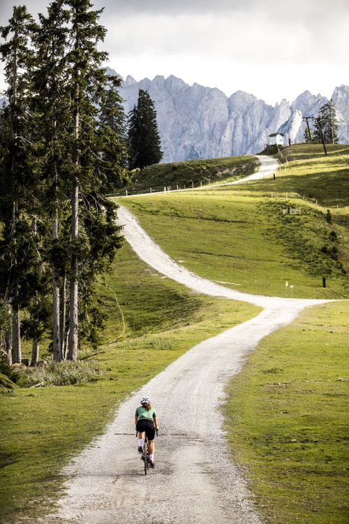 Der Hornspitz liegt an der 3-Tages-Mountainbikestrecke der Dachsteinrunde und ist auch für Schotterräder geeignet.