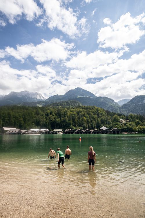 A swim in the Königssee lake is fantastic but cold. Bikepacking summer breaks!