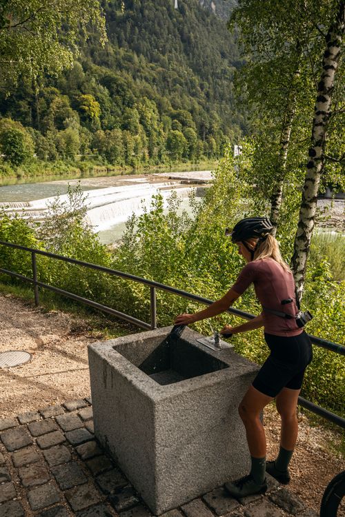 In Bad Reichenhall we can see a lot of human buildings regulating flow and shape of the Saalach river by bike!