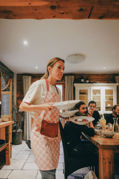 Chef Anne prepares amazing food for hungry gravel cyclists at Le Pilgrimage in the french Alps.