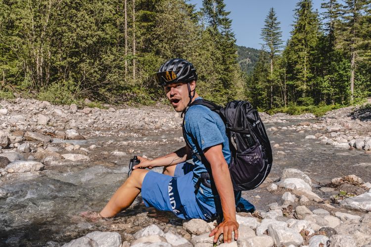 The Rivercrosssing at Luigalmbach in Kitzalps is providing a welcome cool down.