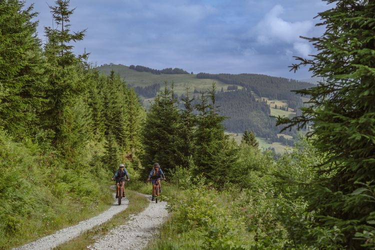 Beautiful gravel roads lead us up to choralpe with our e-bikes.