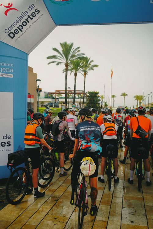 Riders of VIA Ultra Bikepacking Race lining up in Cartagena 