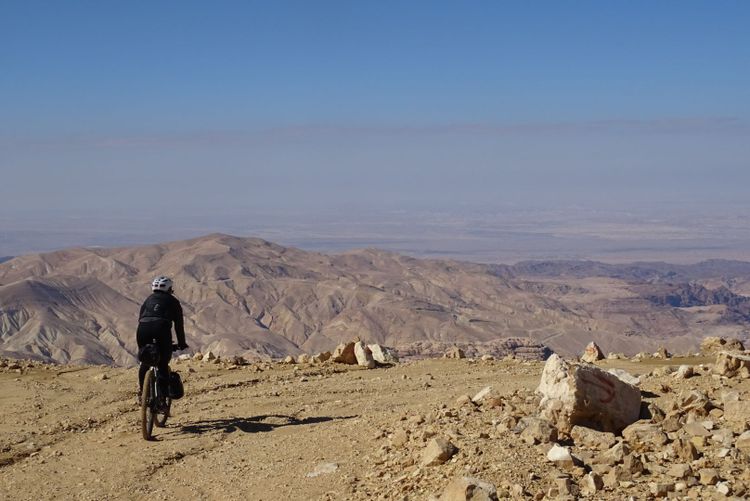 Endless desert views while bikepacking in Jordan.