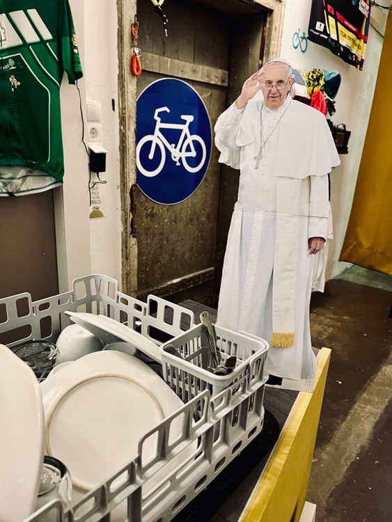 Pope Franciscus will great you at Coffee Ride, Graz after your gravel ride.