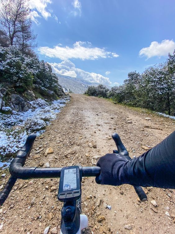 Even in greece you might encounter snow in winter when cycling