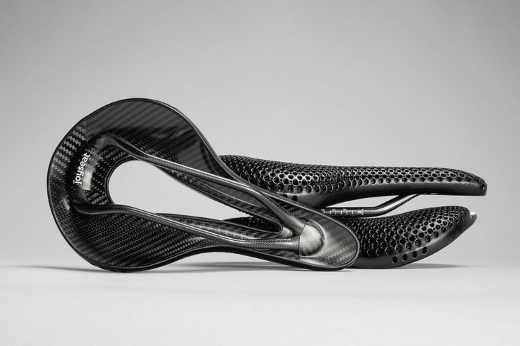 The Posedla Joyseat is a hand built carbon saddle with a custom 3D printed TPU upper material.