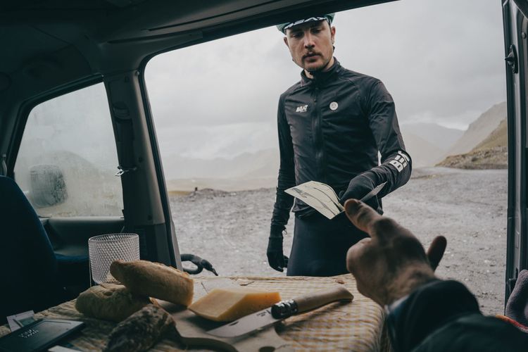 Le Pilgrimage - Stage 3 unexpected resupply at a Checkpoint on top of a mountain in the French Alps by bike.
