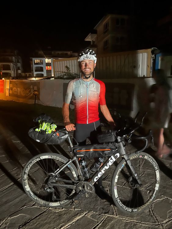 Happy me at the finish of TCR No.8 in Burgas at the Black sea with my unharmed Cervélo Caledonia-5.