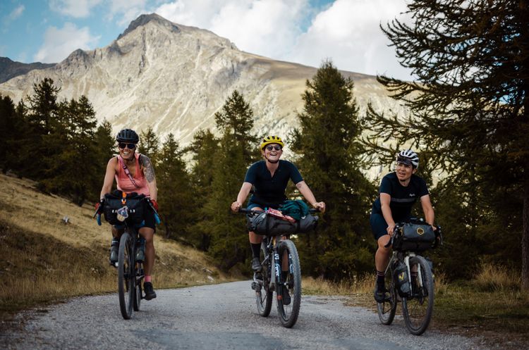 Emily Chappell, Katherine Moore and Sara from Project Pedal Further - Women's Torino-Nice Rally - Tom Gibbs