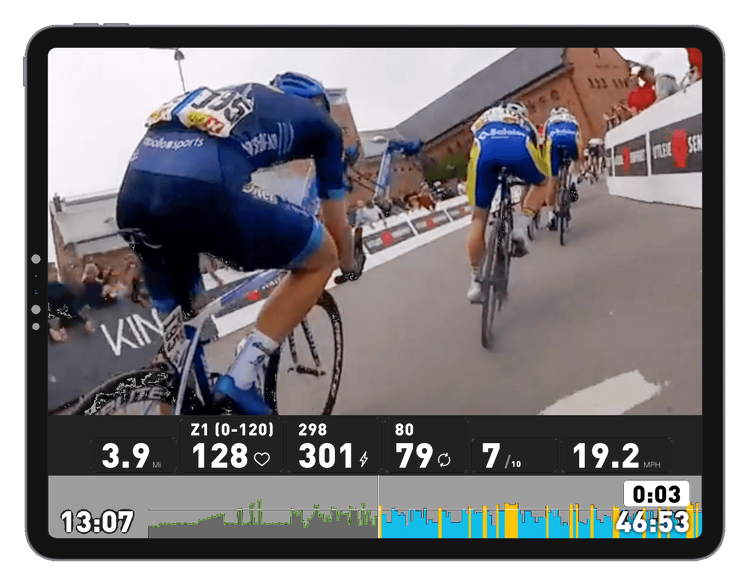 Wahoo SYSTM offers video footage from pro cycling races to motivate you to push harder through your intervalls! ...or even try and ride the pace of the pros with real power data from the pro rides in the SYSTM library!