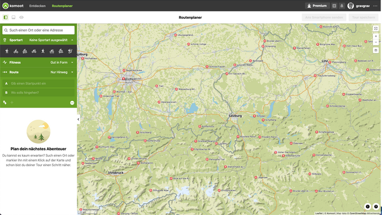 Planning a komoot cycling route