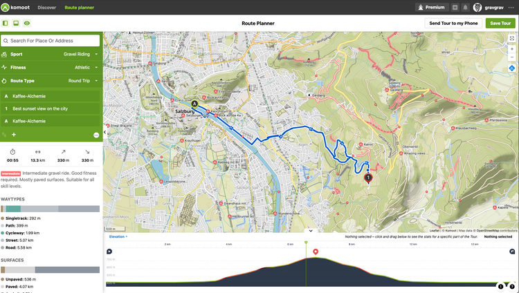 komoot route planning screenshot