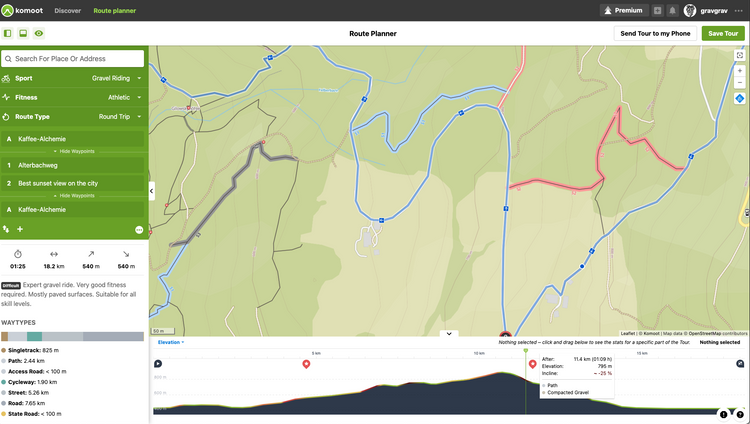 komoot planner guide for cycling routes