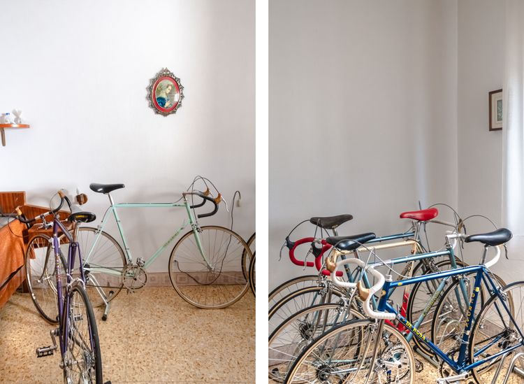 Purple Guerciotti and light green Stelbel | The bikes pile up in grandma's house.