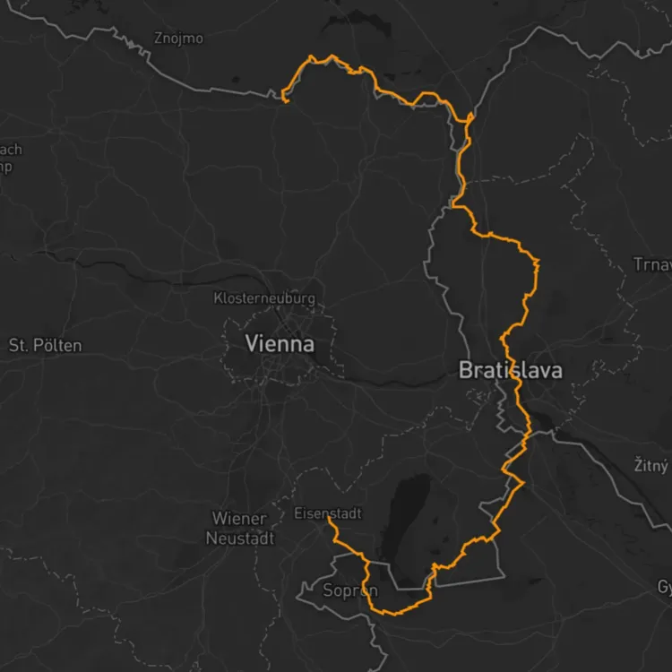 grevet number 4 leads through 4 countries. This is a map with the outline.