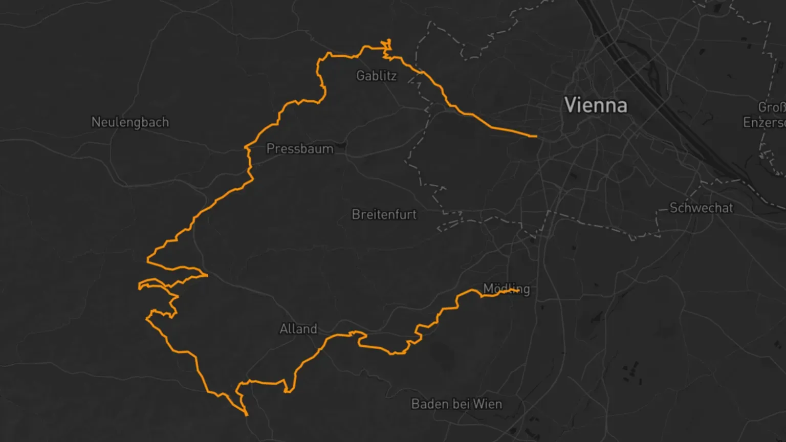Brevet Nummer 2 auf der Karte von Wien Richtung Westen mit Wienerwald.